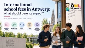 International school students representing education pathways and fees in Antwerp