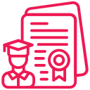 Pink graduation cap and certificate icon representing recognised qualifications.