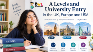 Student studying A Levels and exploring university entry opportunities in the UK, Europe and USA.